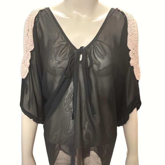 American Dream Other - American Dream Black Sheer Cover Up Tunic Crochet Shoulders Lace Detail Size 2X